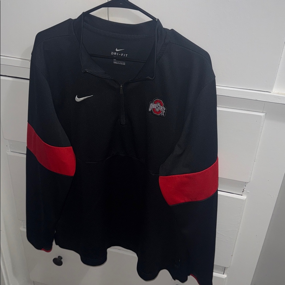 Nike Black Pullover with Red Sleeve Bands and Ohio State Patch
